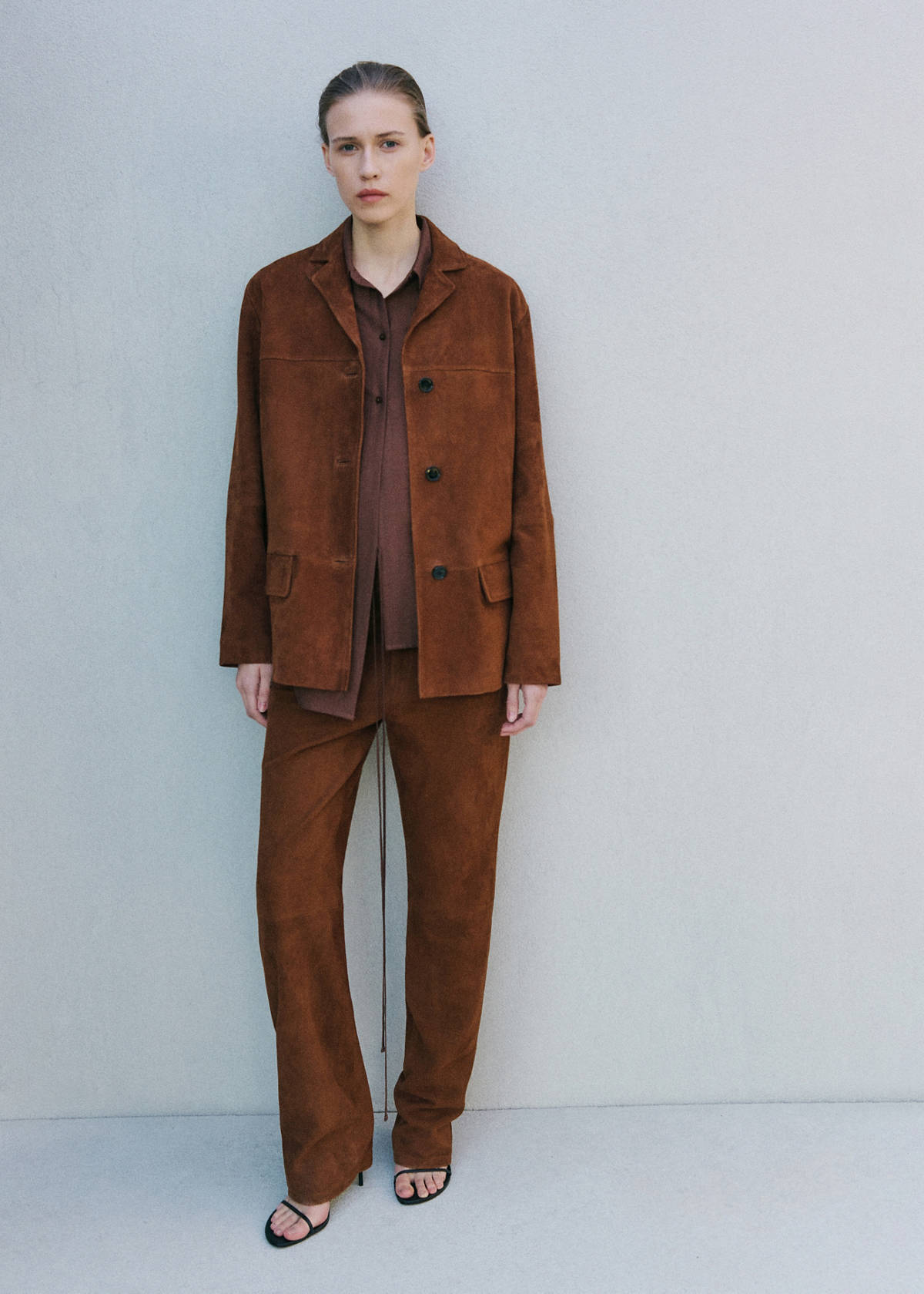 Straight-fit leather trousers — Tobacco Brown