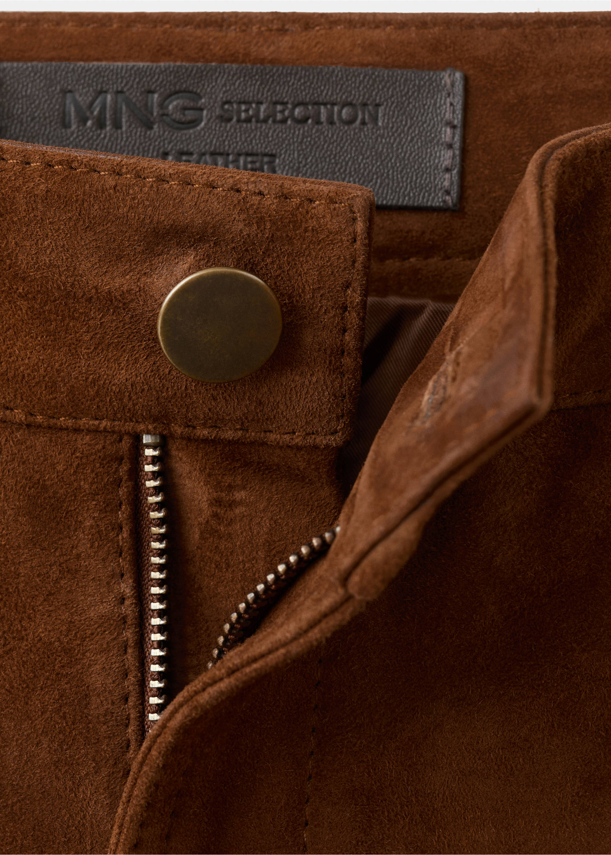Straight-fit leather trousers - Details of the article 8, Tobacco Brown. Ref: 27054433-02.