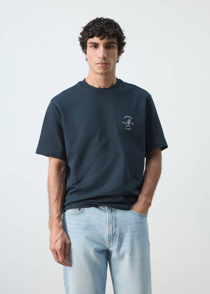 Heavyweight graphic embroidered T-shirt — Navy