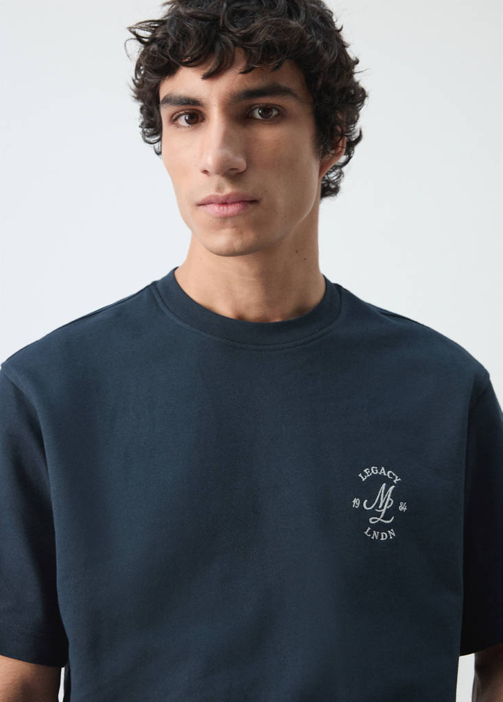 Heavyweight graphic embroidered T-shirt — Navy