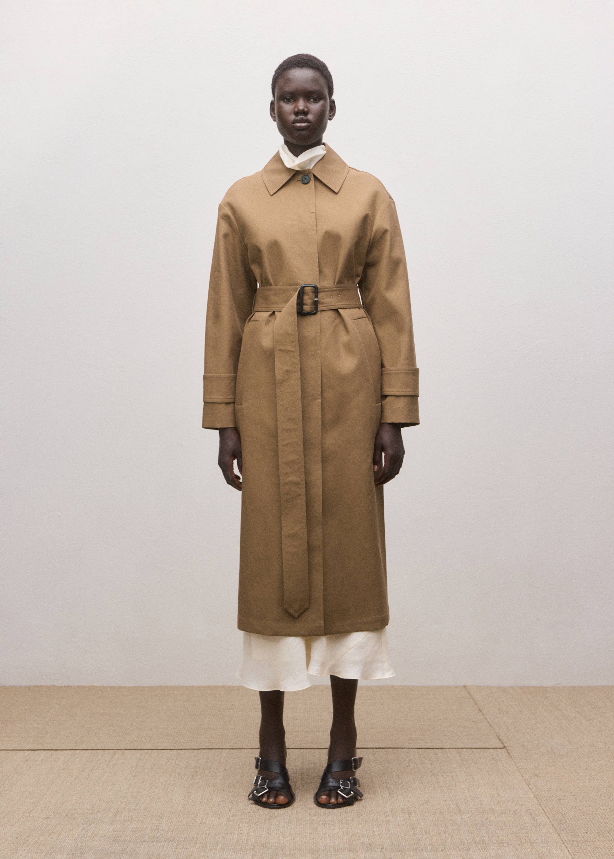 Cotton trench coat with belt - General plane