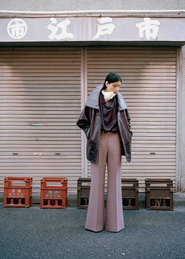 Oversized funnel neck fur coat — Burgundy