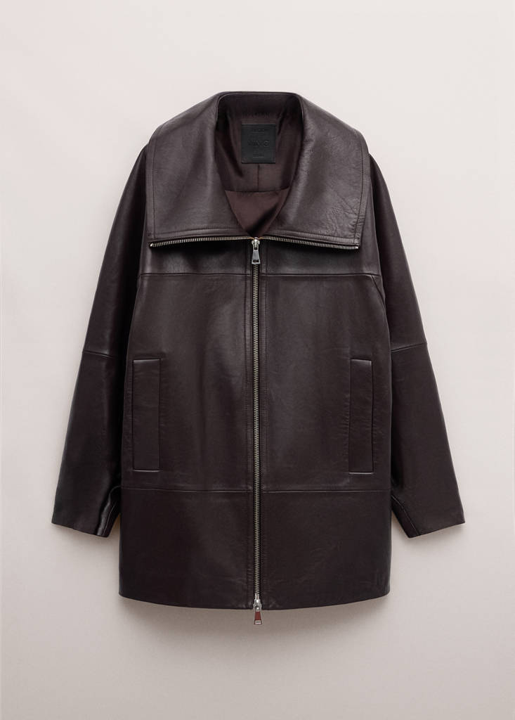 Oversized funnel neck fur coat — Burgundy