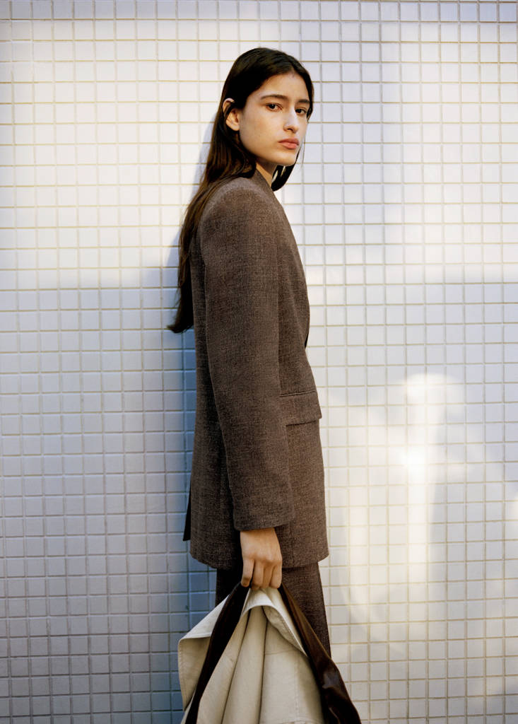Herringbone double-breasted suit blazer — Chocolate
