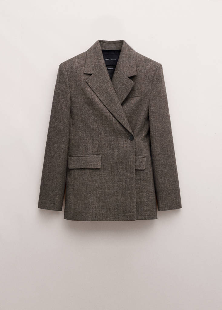 Herringbone double-breasted suit blazer — Chocolate