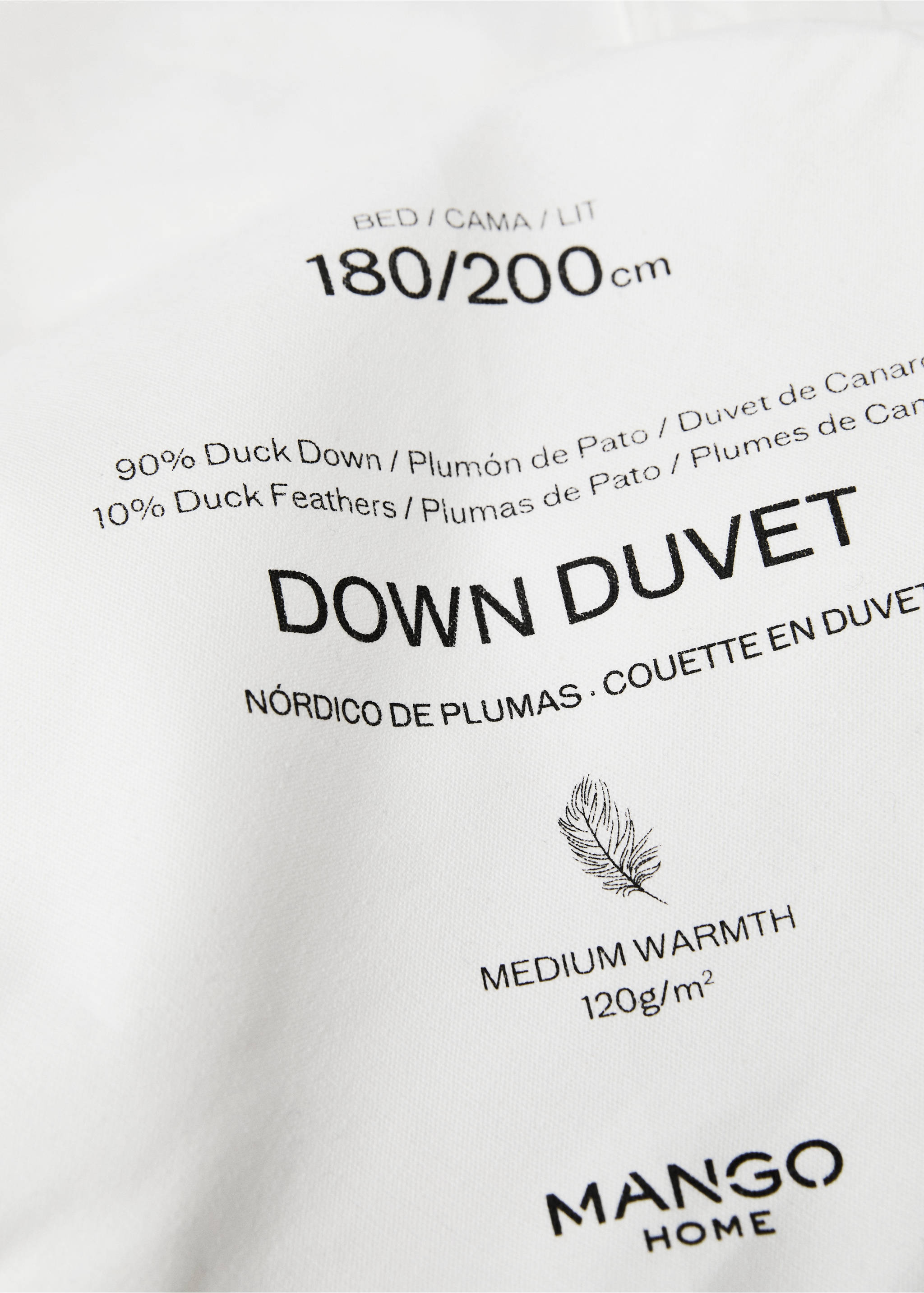 Duck down duvet for 135/140 cm bed - Details of the article 3, White. Ref: 27054769-00.