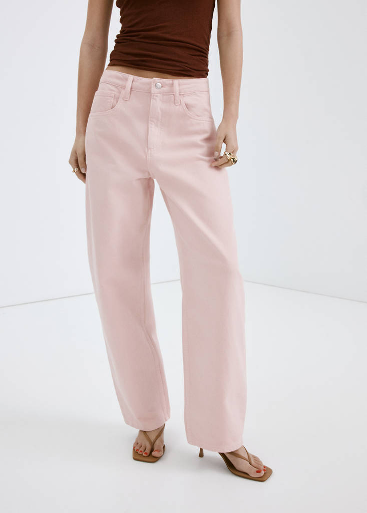 High-waisted barrel jeans — Pink