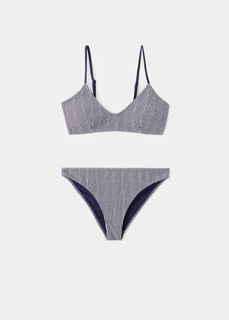 Striped bikini with classic briefs — Navy