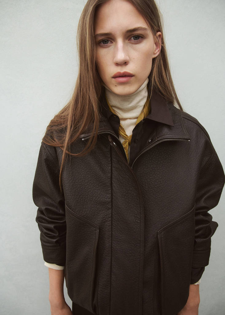 Oversized leather jacket — Brown