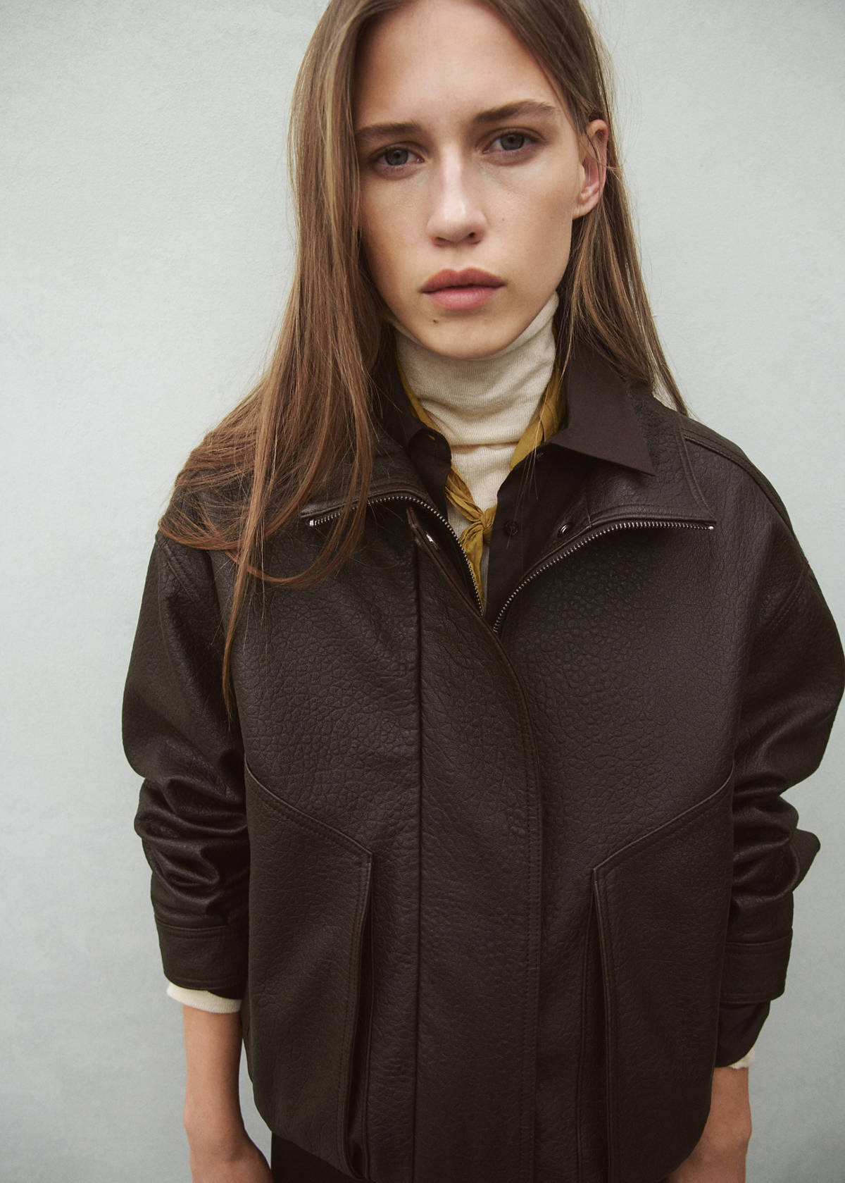 Oversized leather jacket — Brown