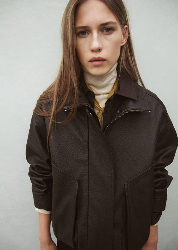 Oversized leather jacket — Brown