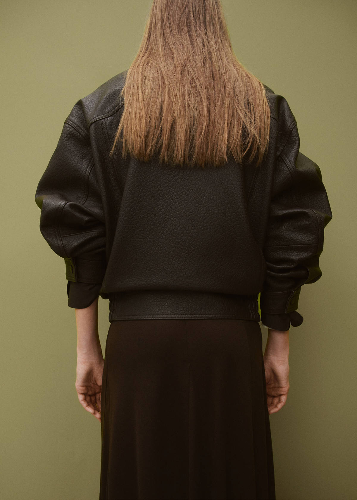 Oversized leather jacket — Brown