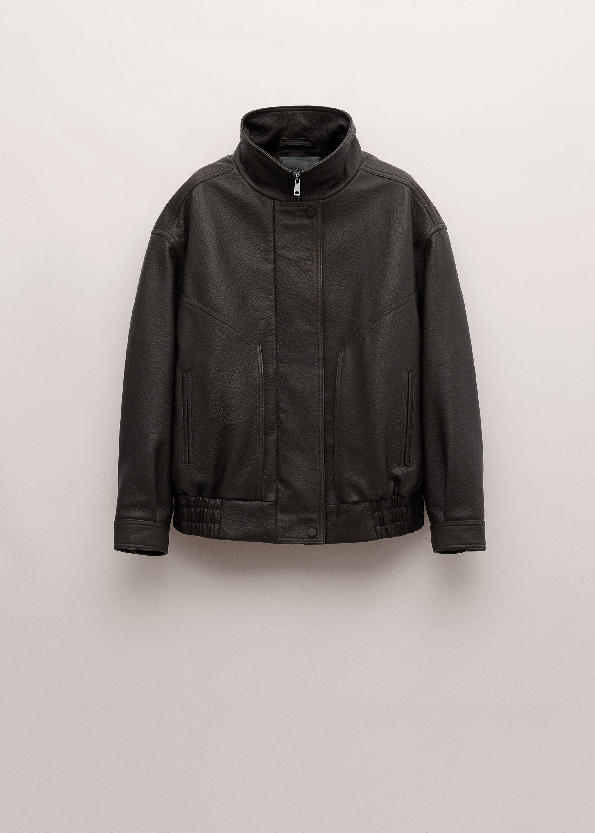 Jachetă de piele oversize - Articol fără model, Maro. Ref: 27054773-00.