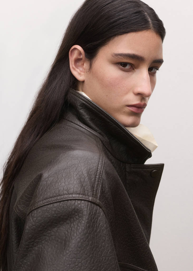 Oversized leather jacket — Brown