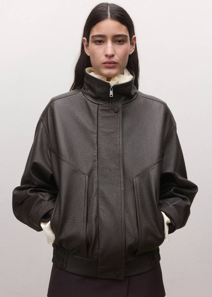 Oversized leather jacket — Brown