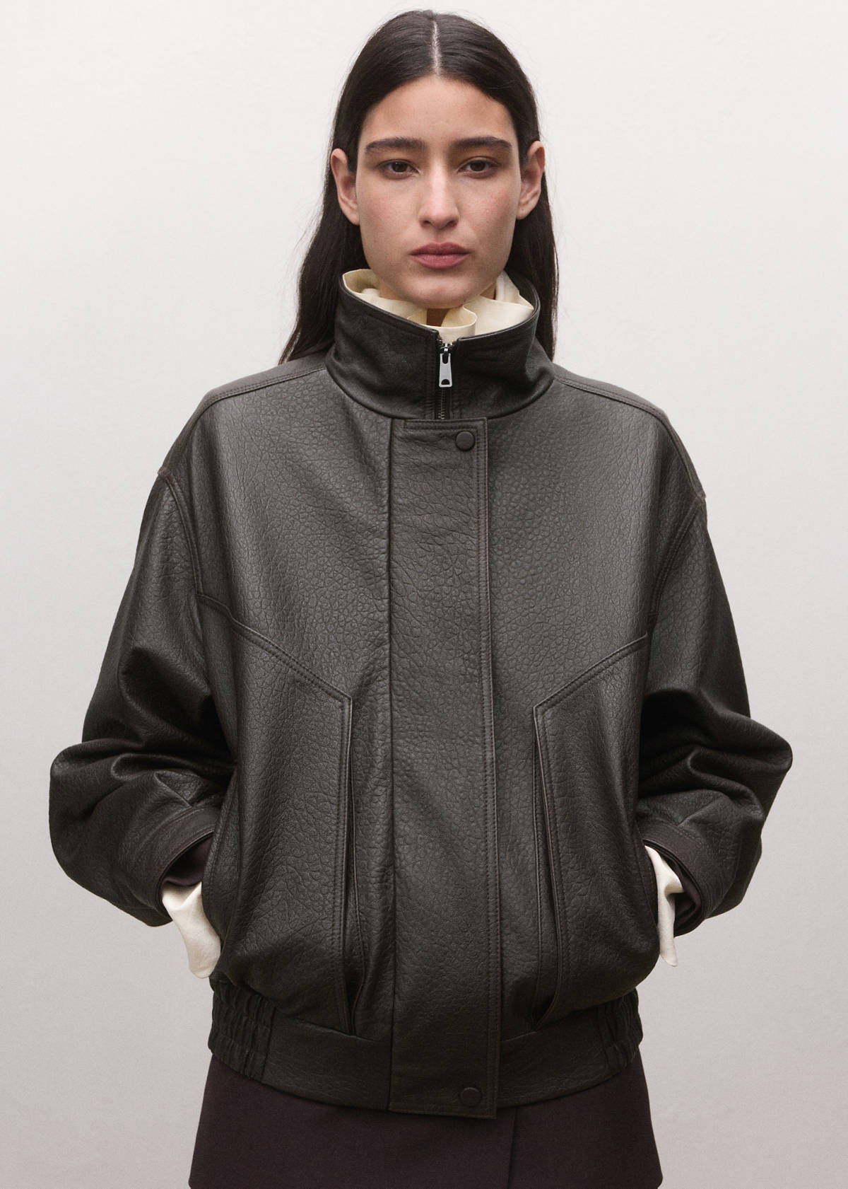 Oversized leather jacket — Brown