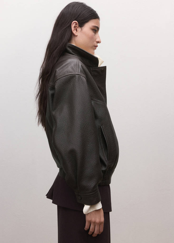 Oversized leather jacket — Brown