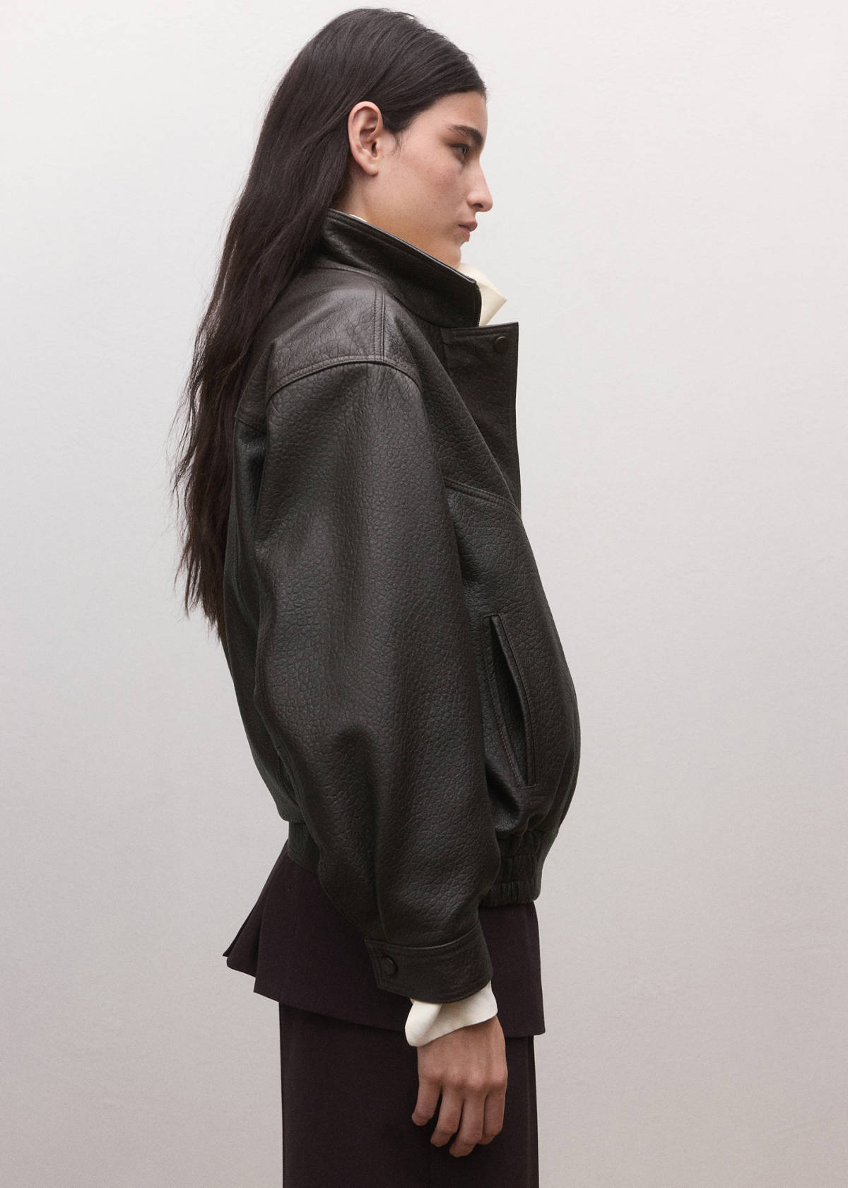 Oversized leather jacket — Brown