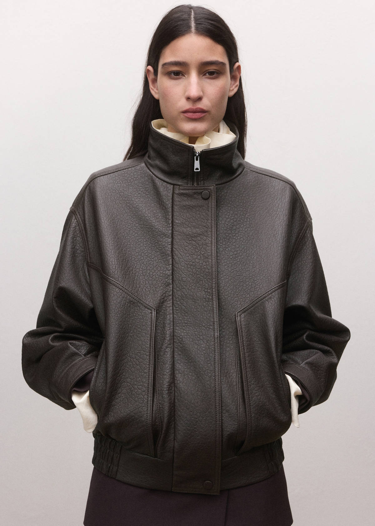 Oversized leather jacket — Brown
