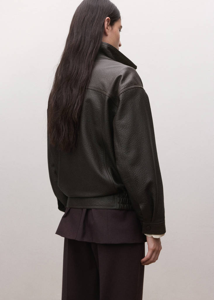 Oversized leather jacket — Brown