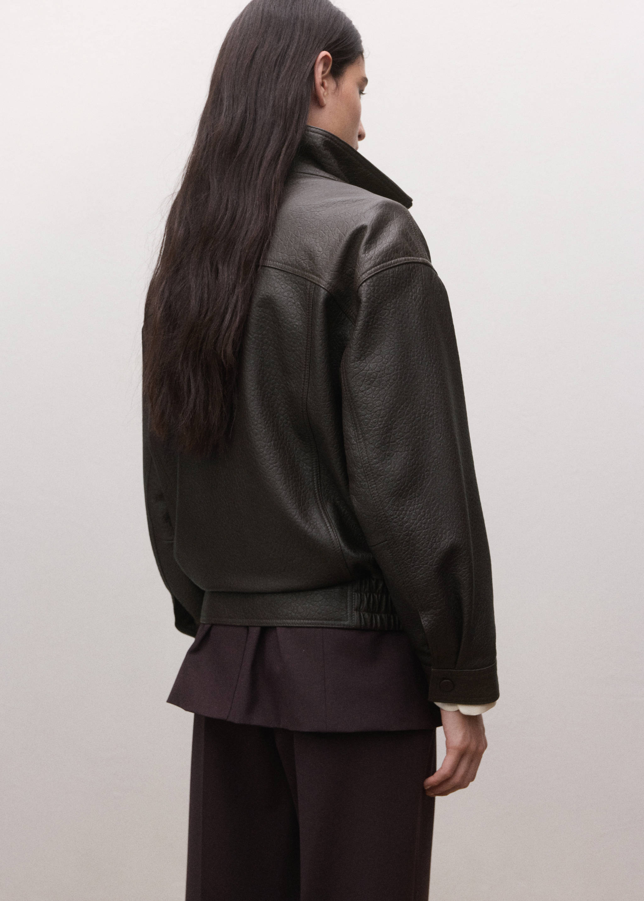Veste cuir oversize - Verso de l’article, Marron. Ref: 27054773-02.