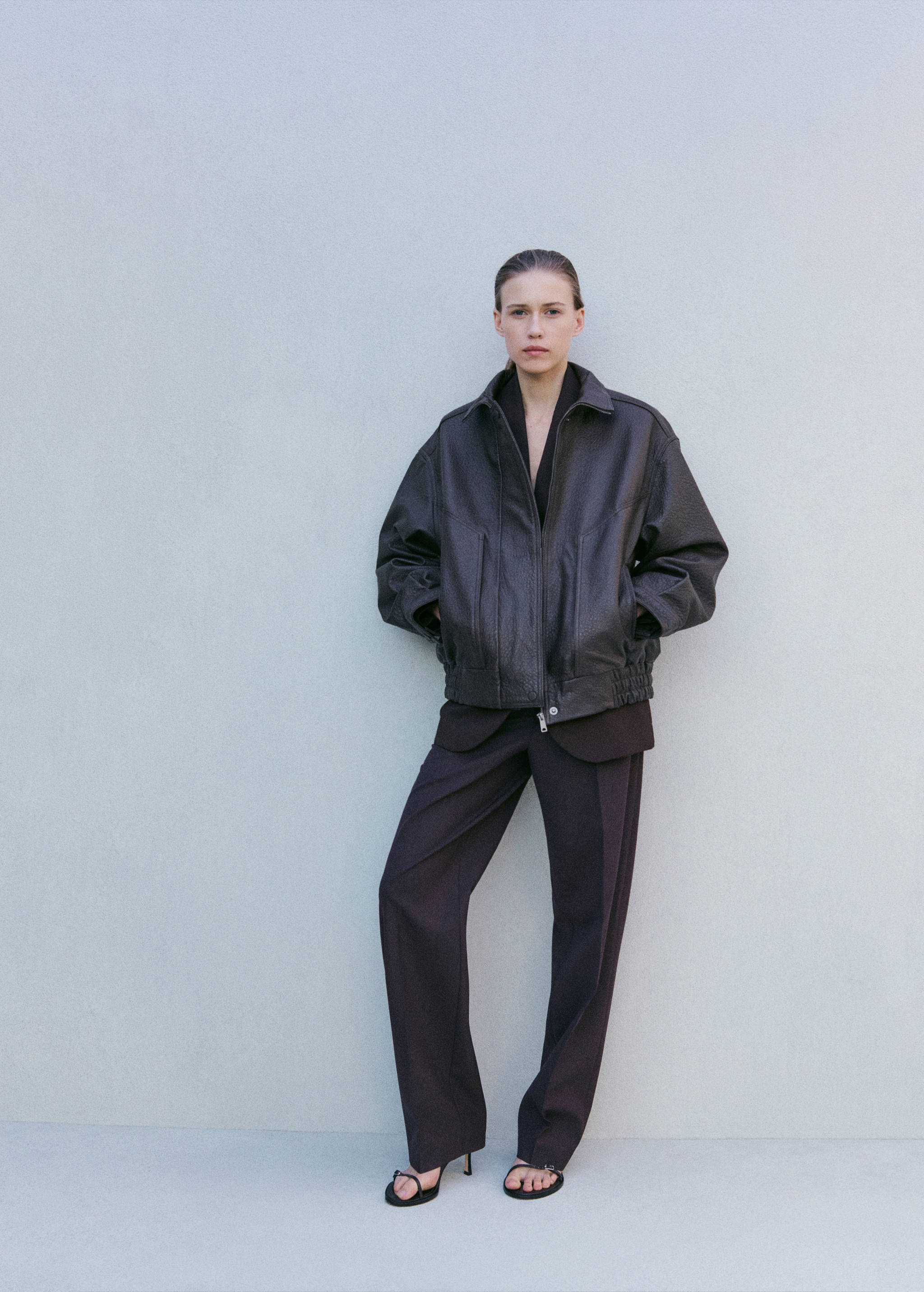 Oversized leather jacket - General plane