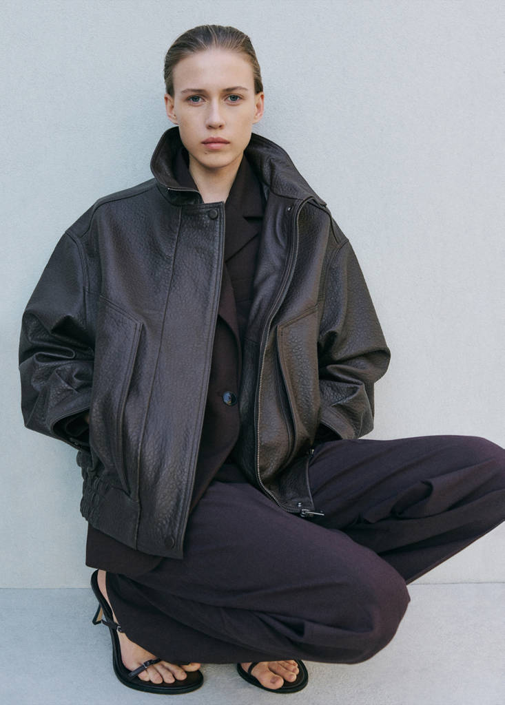 Oversized leather jacket — Brown
