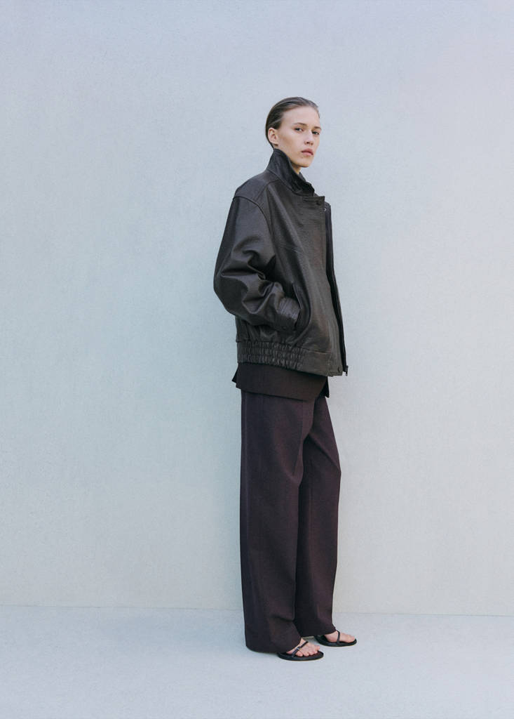 Oversized leather jacket — Brown