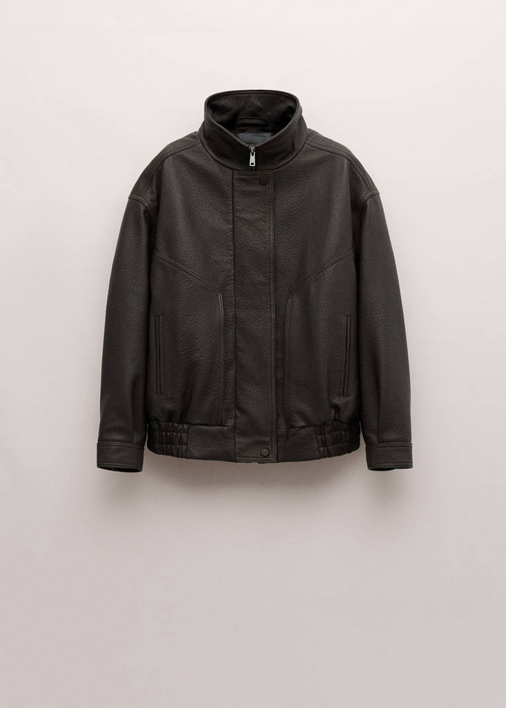 Oversized leather jacket — Brown