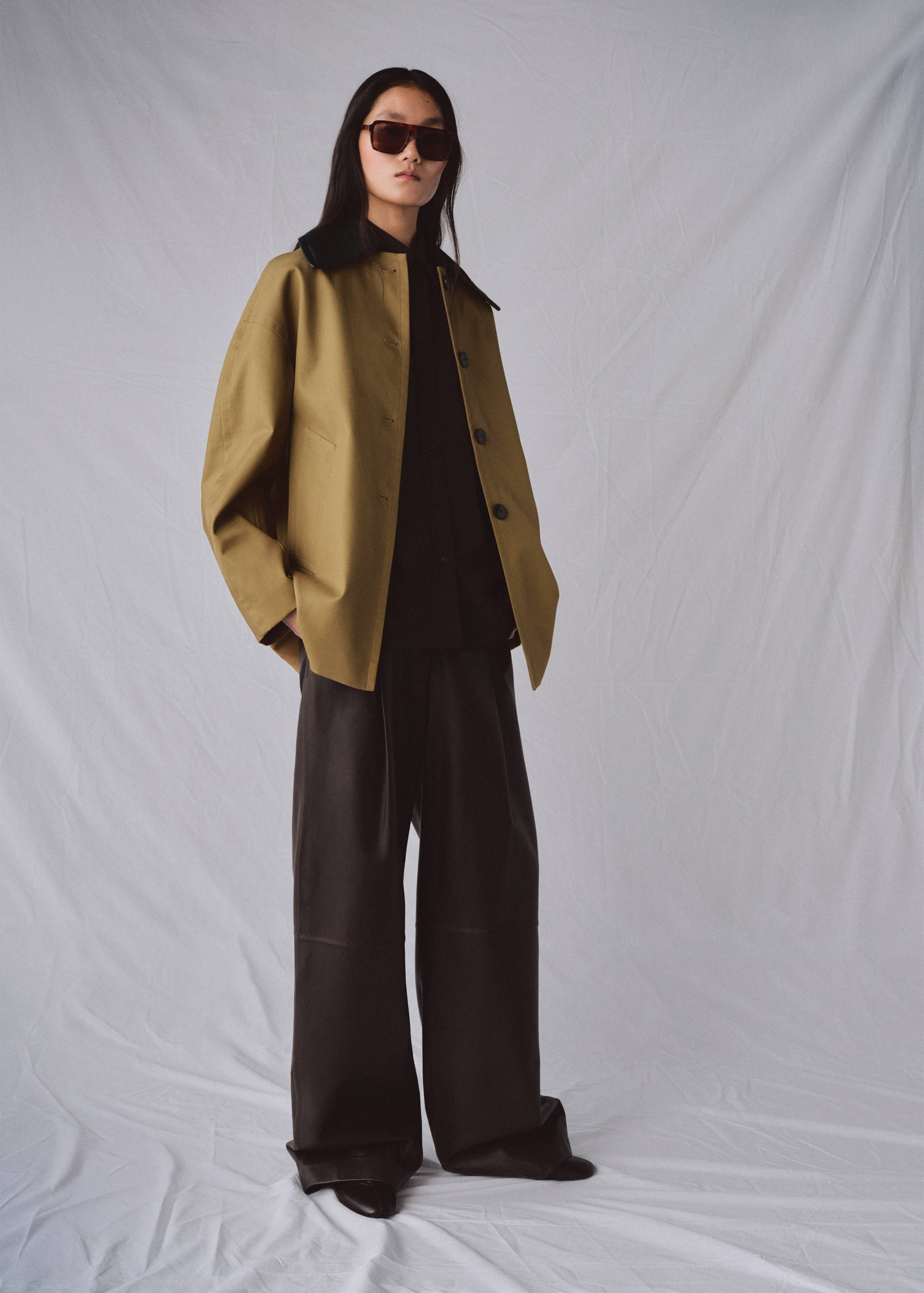 Faux leather effect trench coat - General plane