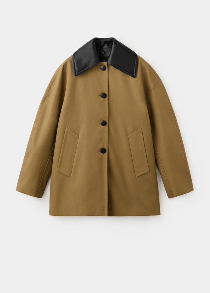 Faux leather effect trench coat — Medium Brown