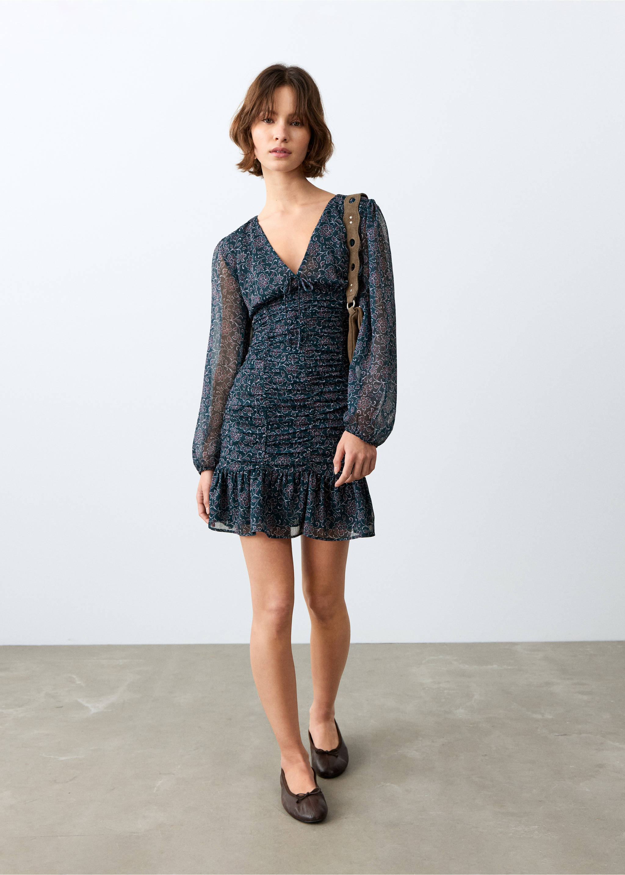 Ruffled printed dress - General plane, Petrol Blue. Ref: 27054781-00.