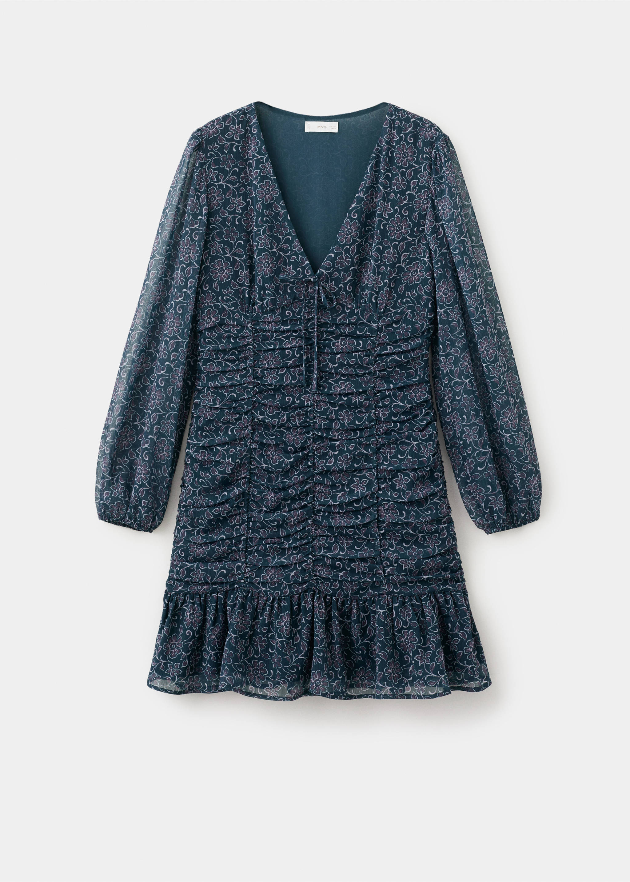 Ruffled printed dress - Article without model, Petrol Blue. Ref: 27054781-00.