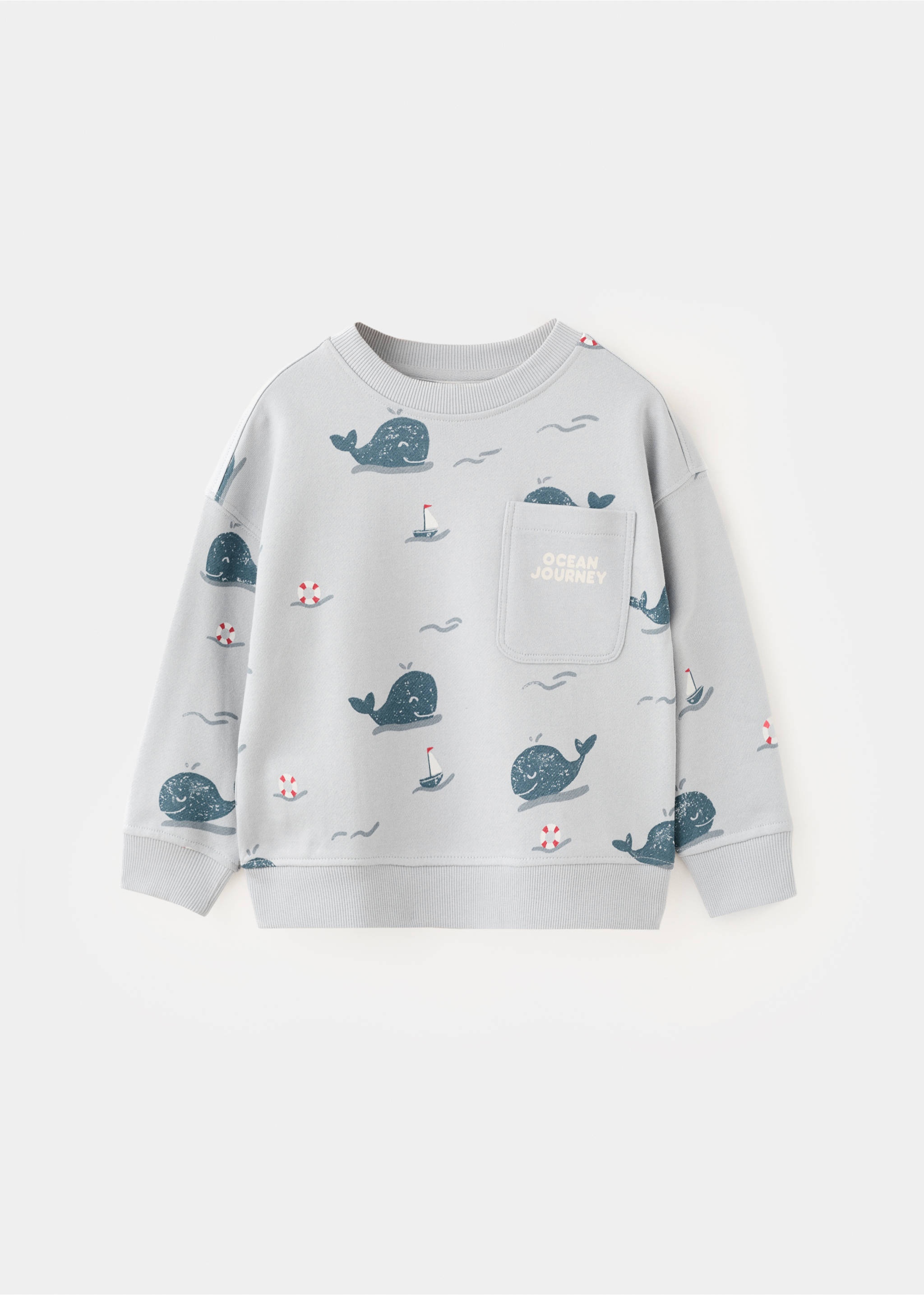 Desenli cepli sweatshirt - Modelsiz ürün, Gök Mavisi. Ref: 27055146-00.