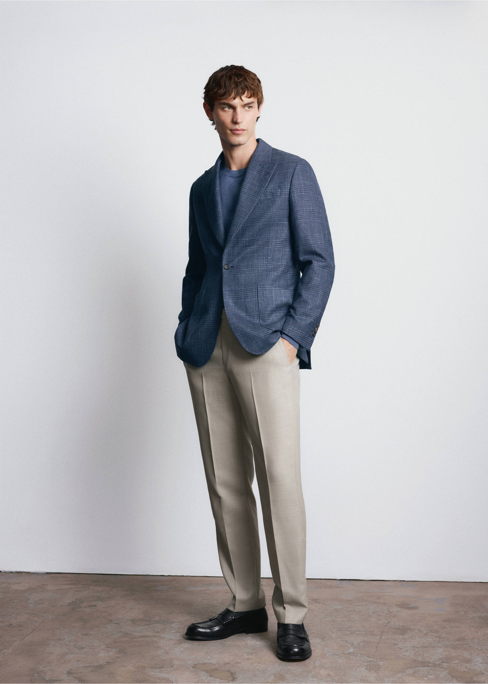 Americana slim fit tejido Lanerossi® by Marzotto - Plano general, Azul marino. Ref: 27055148-00.