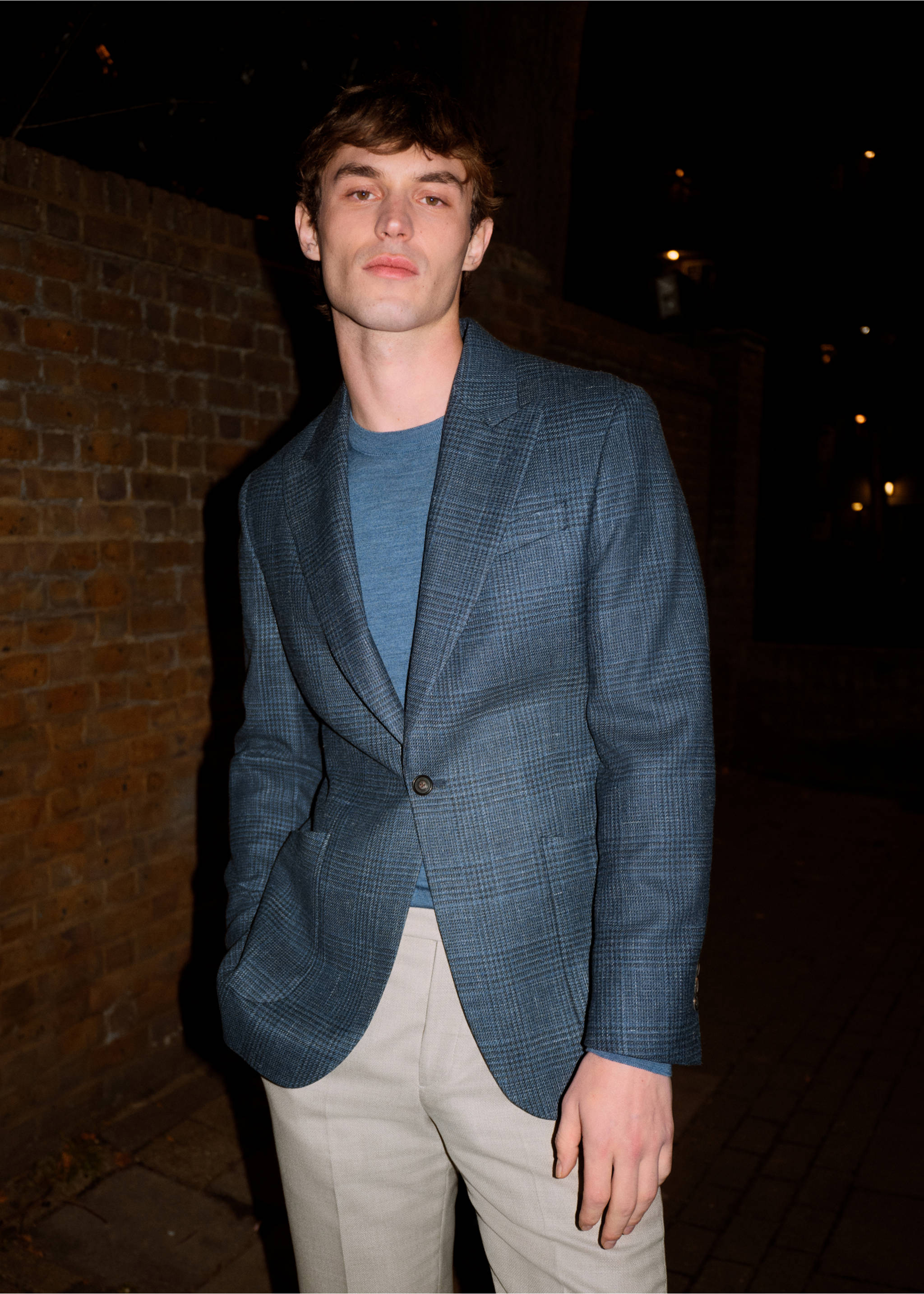 Slim-fit blazer in Lanerossi® by Marzotto fabric - Details of the article 5, Navy. Ref: 27055148-00.