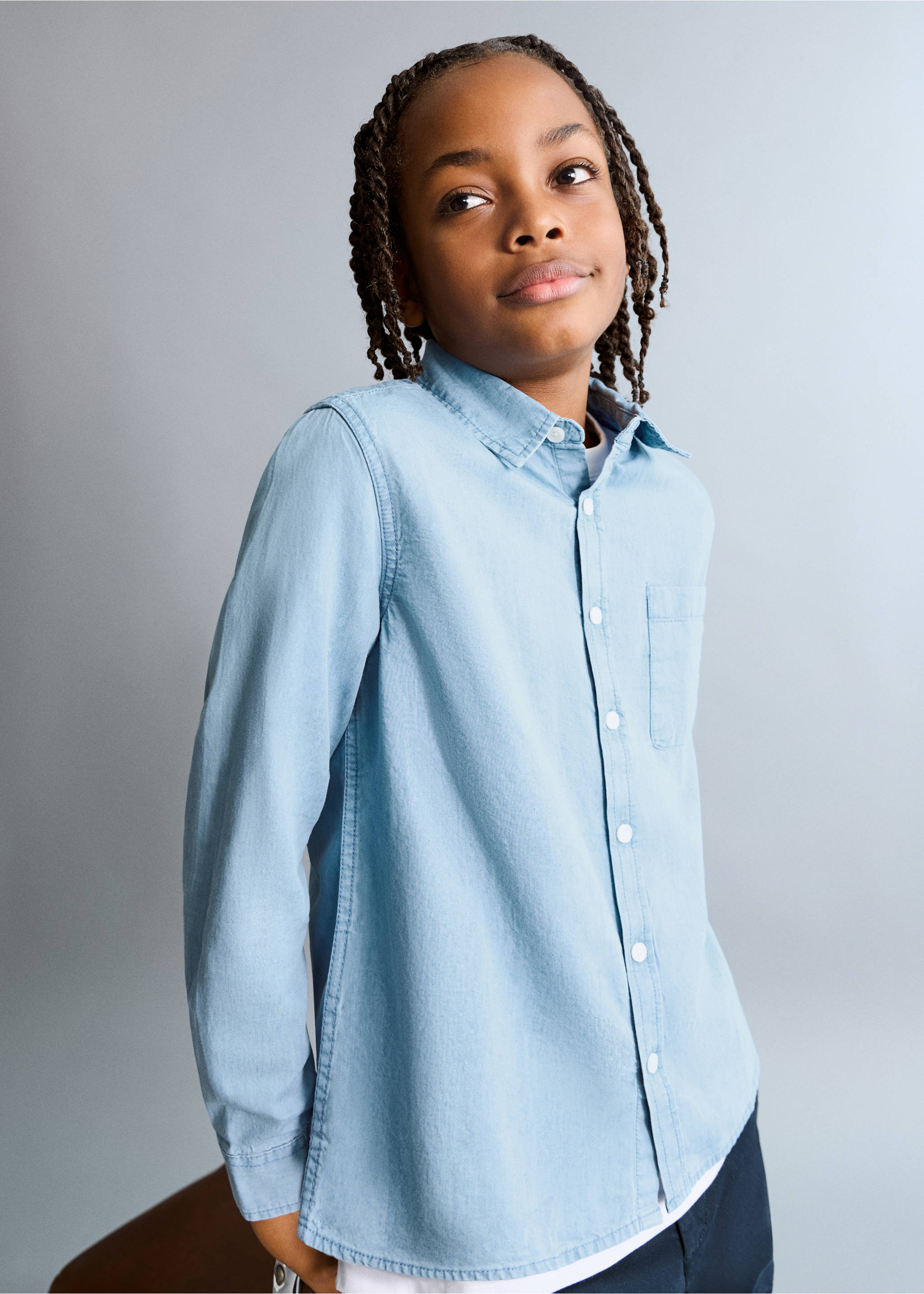 Cotton denim shirt - General plane, Light Blue. Ref: 27055153-00.