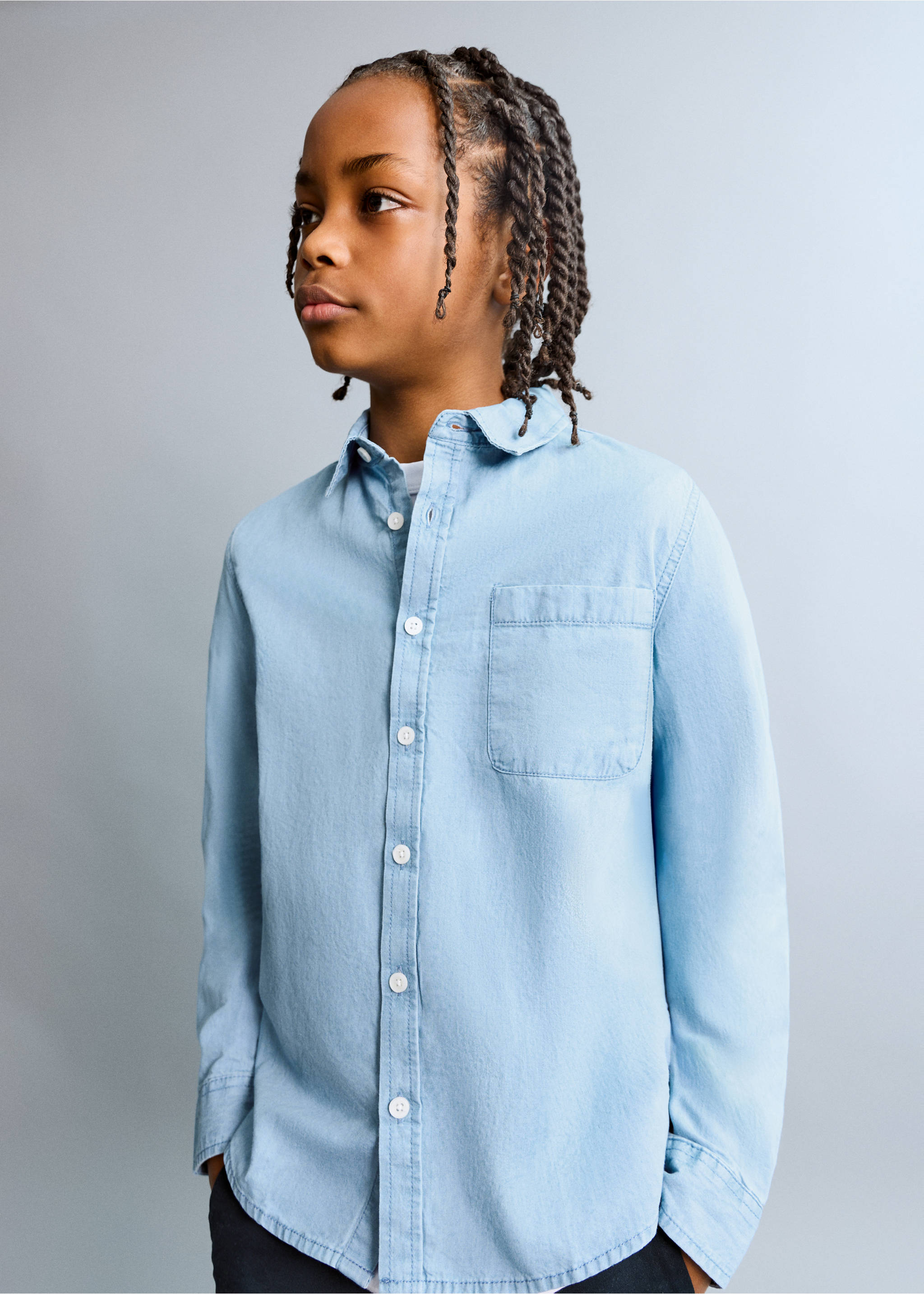 Cotton denim shirt - Medium plane, Light Blue. Ref: 27055153-00.