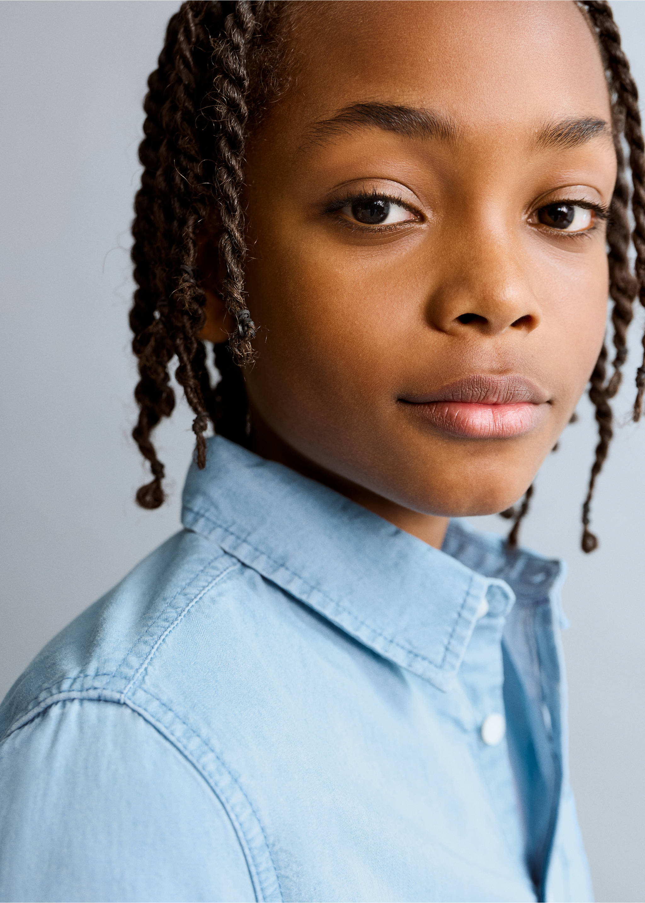 Cotton denim shirt - Details of the article 1, Light Blue. Ref: 27055153-00.