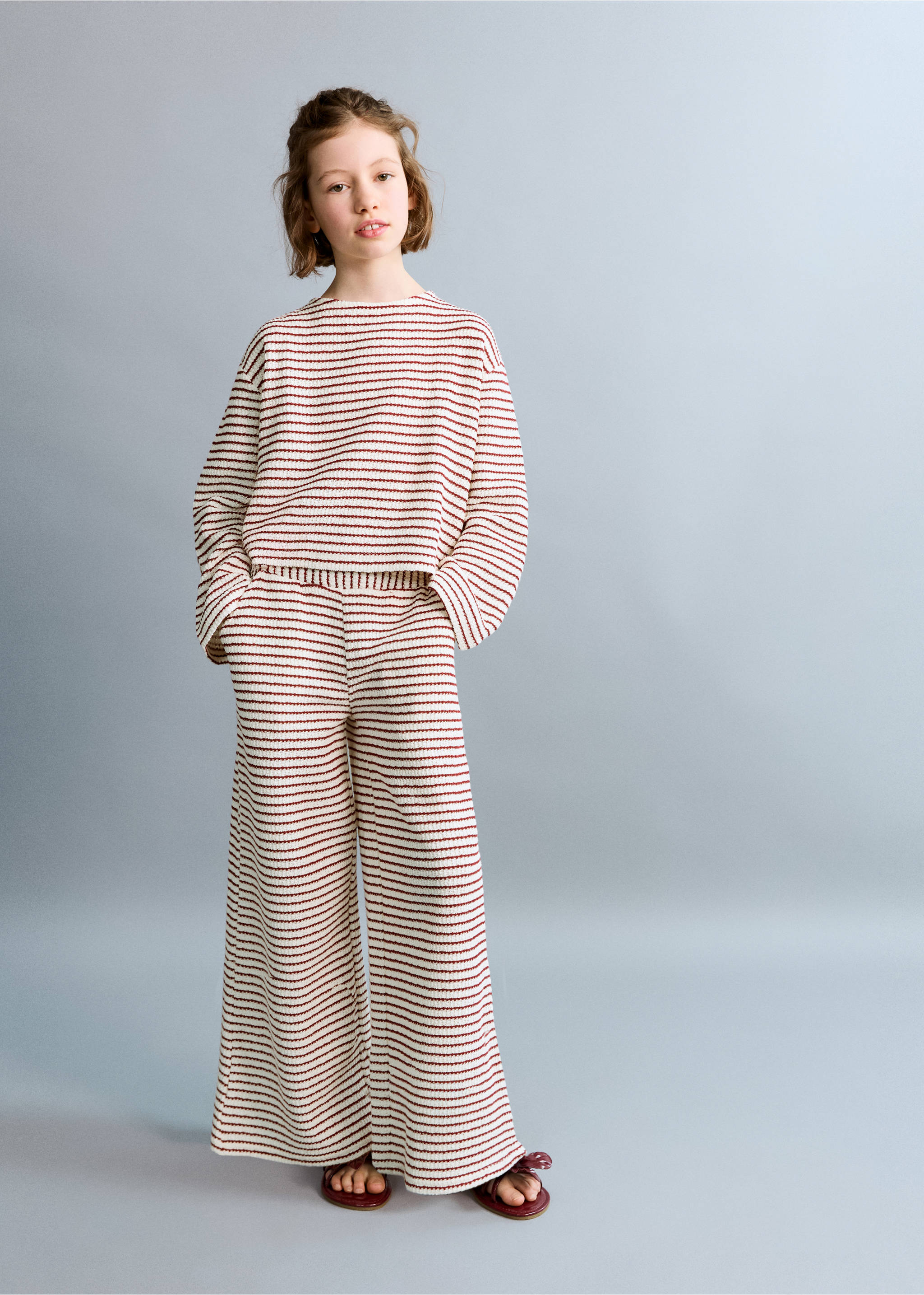 Pantalon maille à rayures - Plan général, Rouge. Ref: 27055155-00.