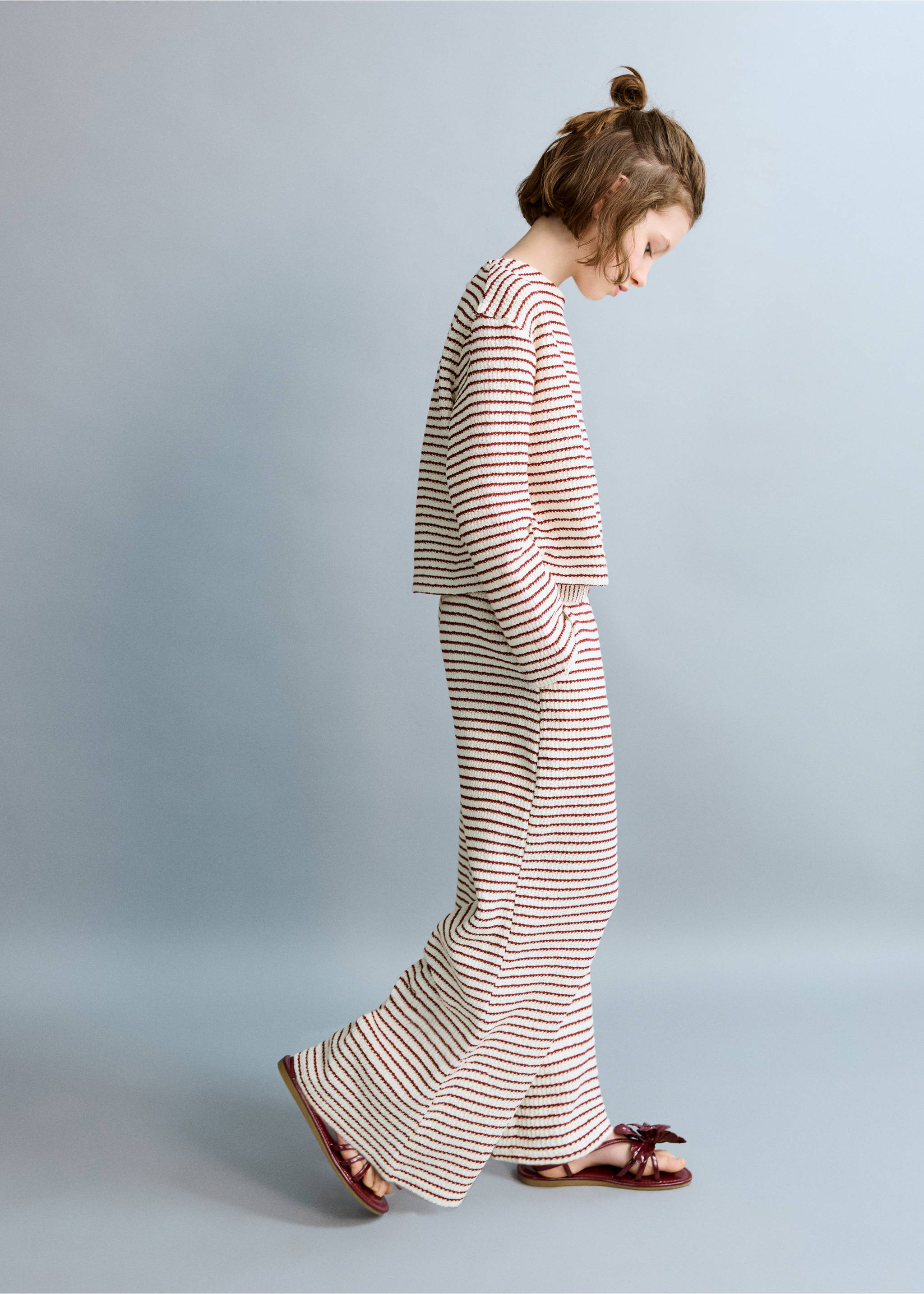 Pantalon maille à rayures - Plan moyen, Rouge. Ref: 27055155-00.