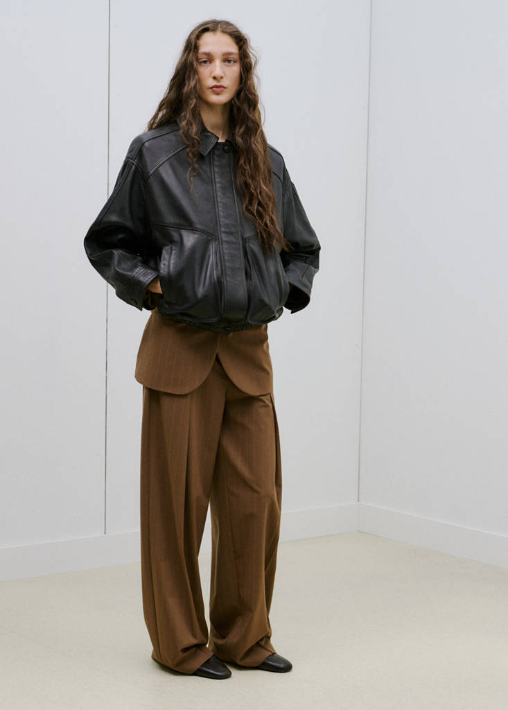 Pinstripe suit trousers — Caramel