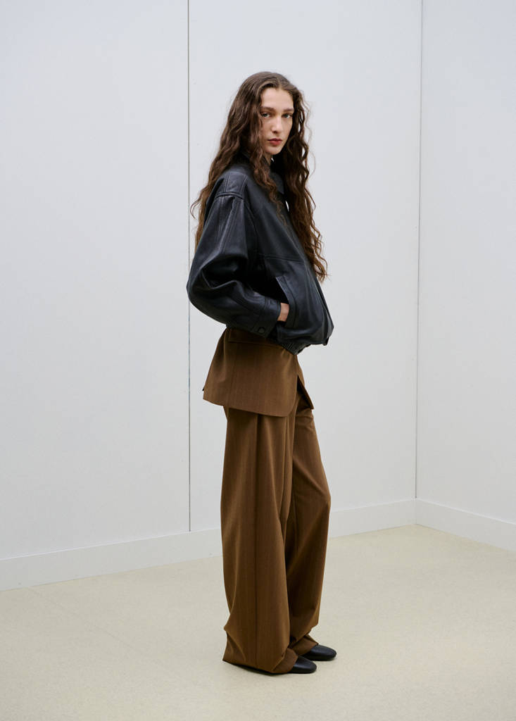 Pinstripe suit trousers — Caramel