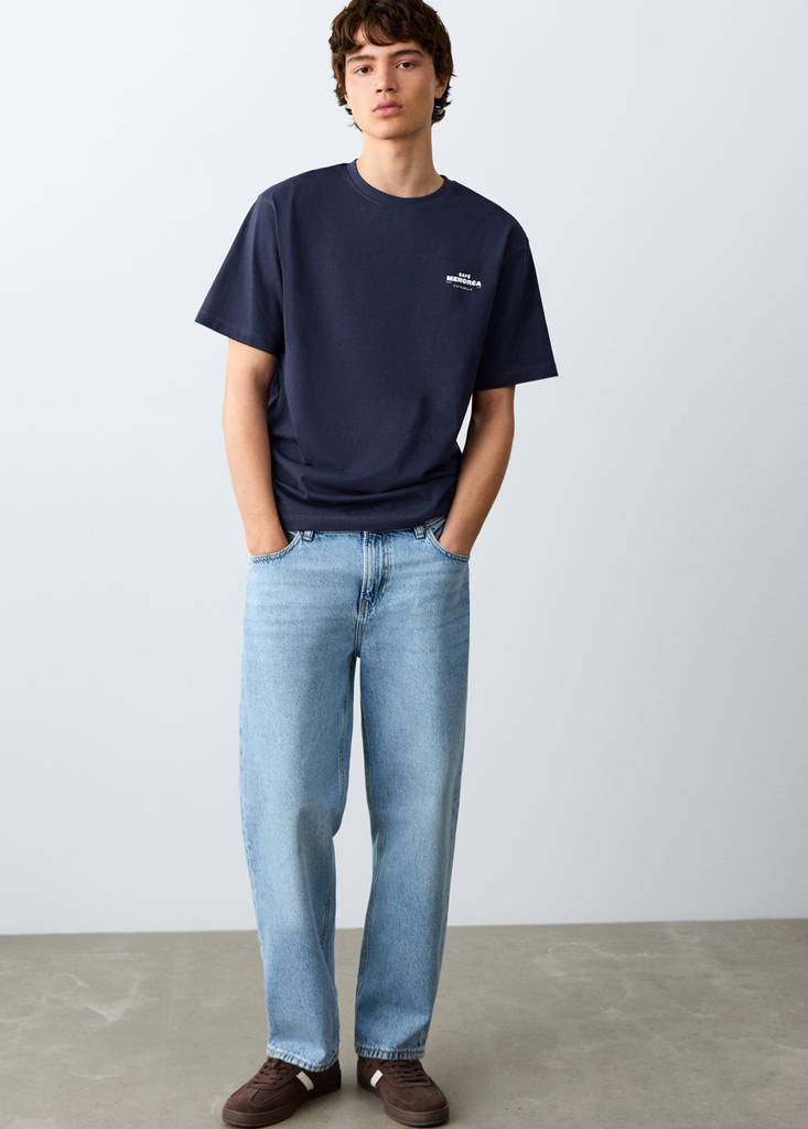 Printed cotton-blend t-shirt — Navy