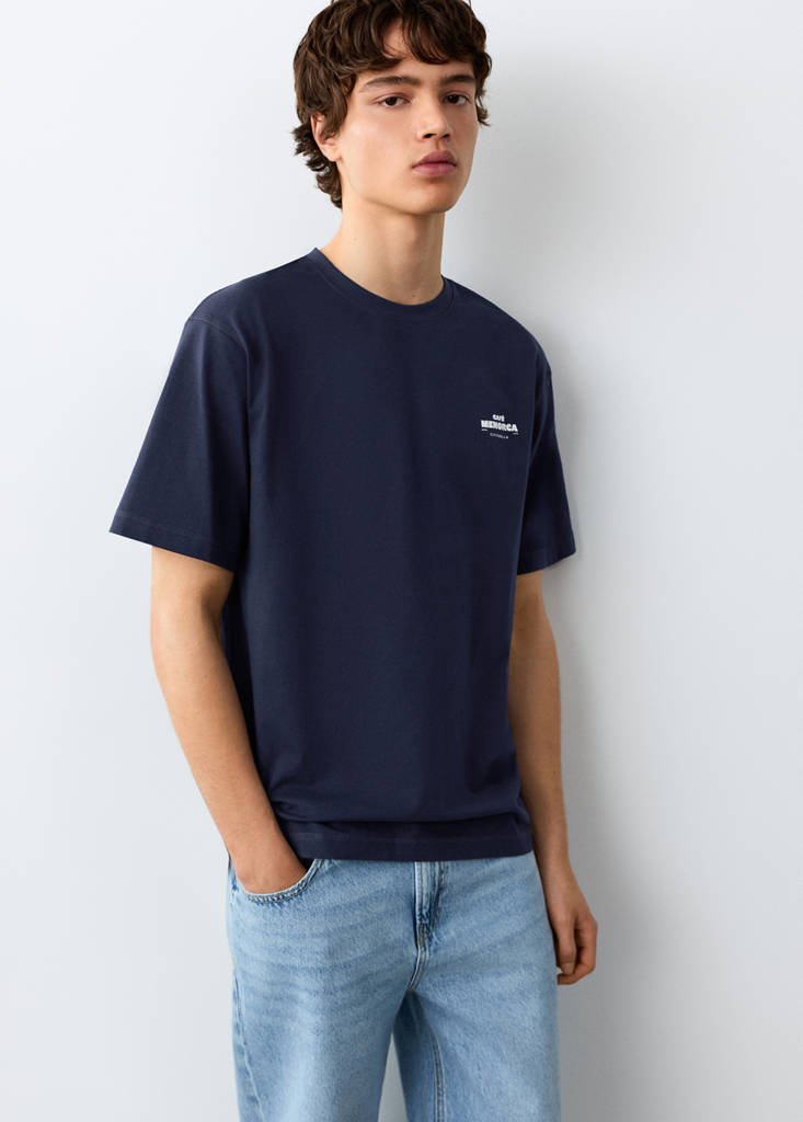 Printed cotton-blend t-shirt — Navy