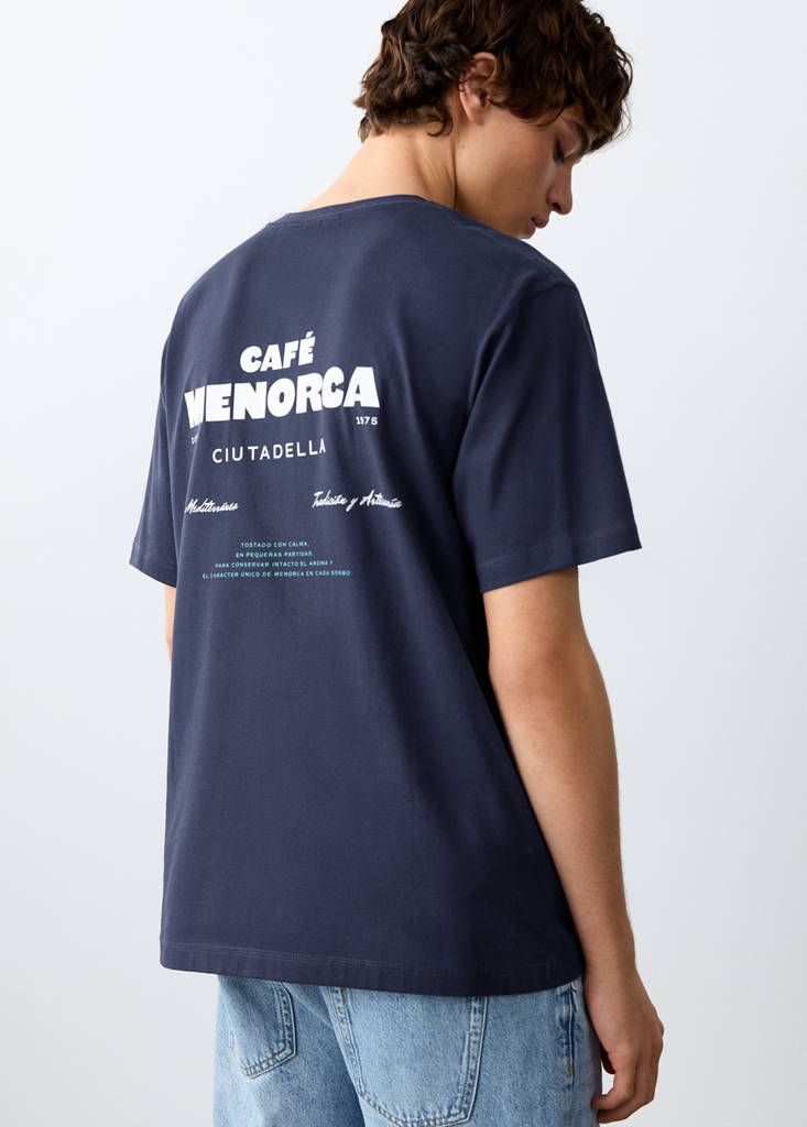 Printed cotton-blend t-shirt — Navy
