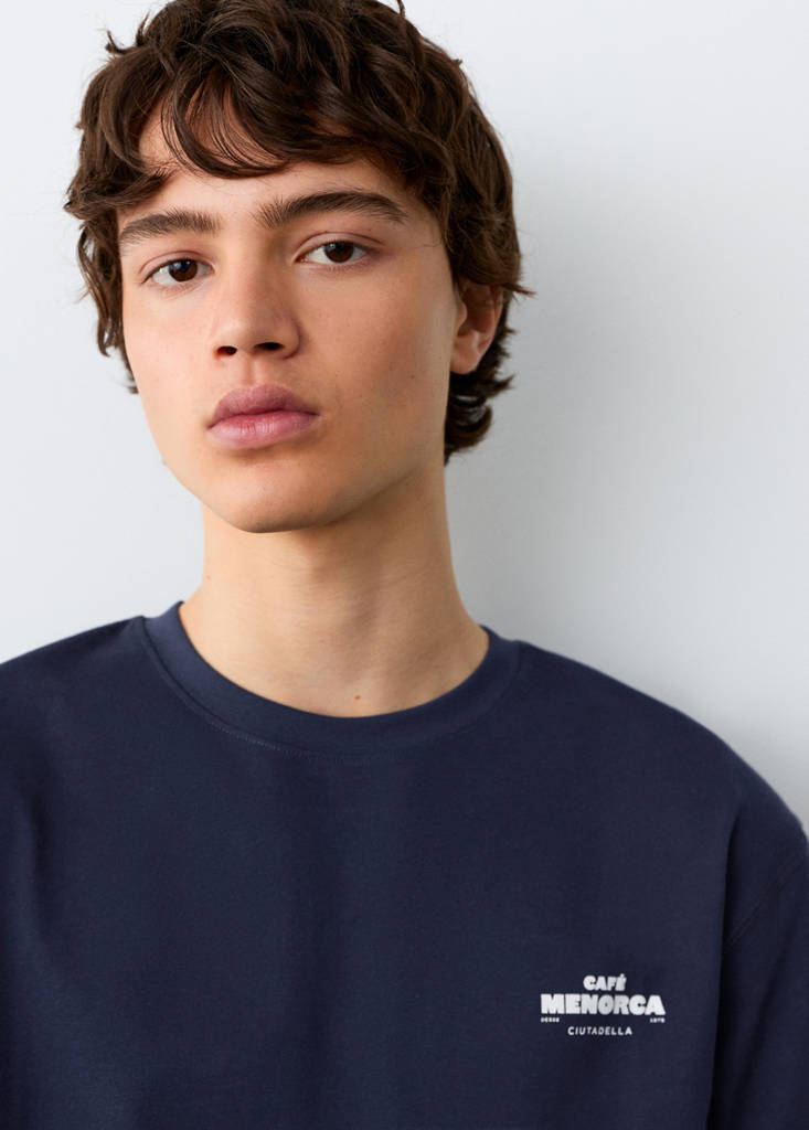 Printed cotton-blend t-shirt — Navy