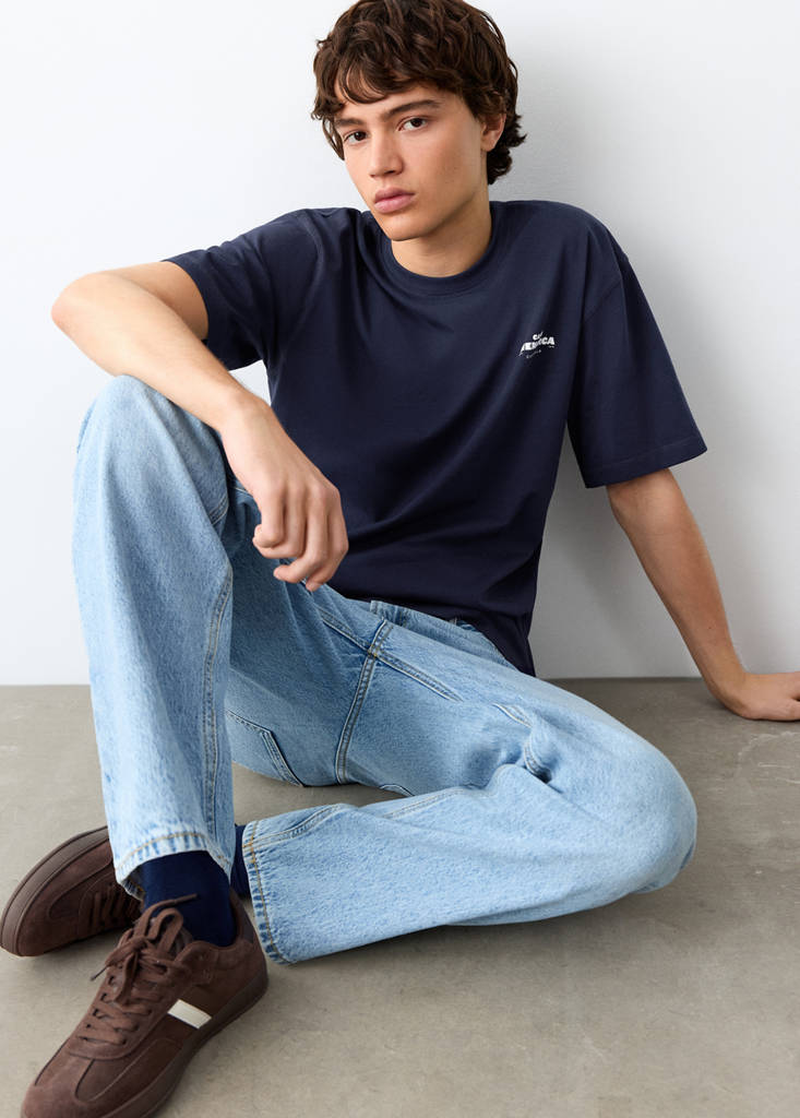 Printed cotton-blend t-shirt — Navy
