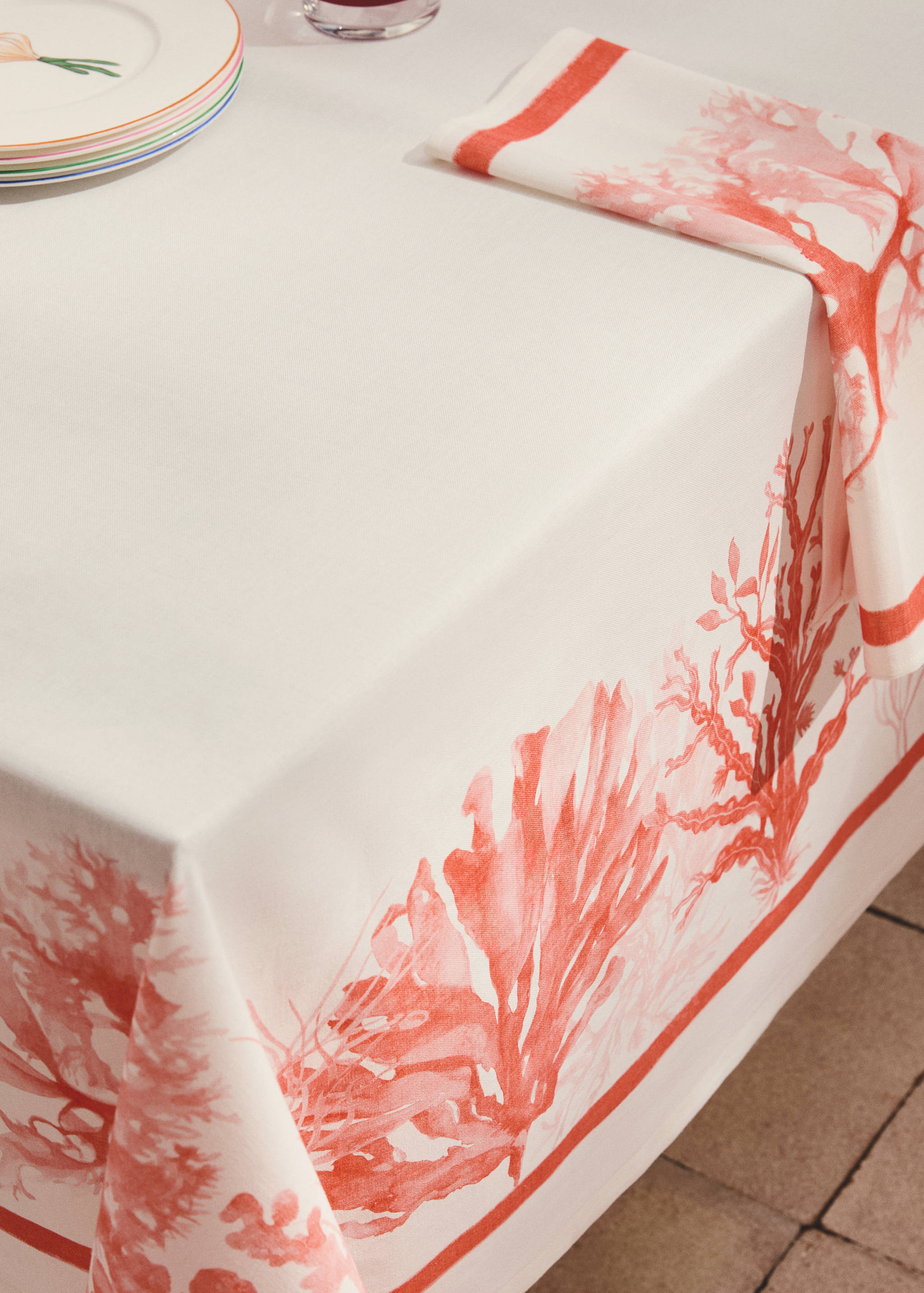 Mantel algodón lino estampado coral 6 a 8 comensales - Detalle del artículo 7