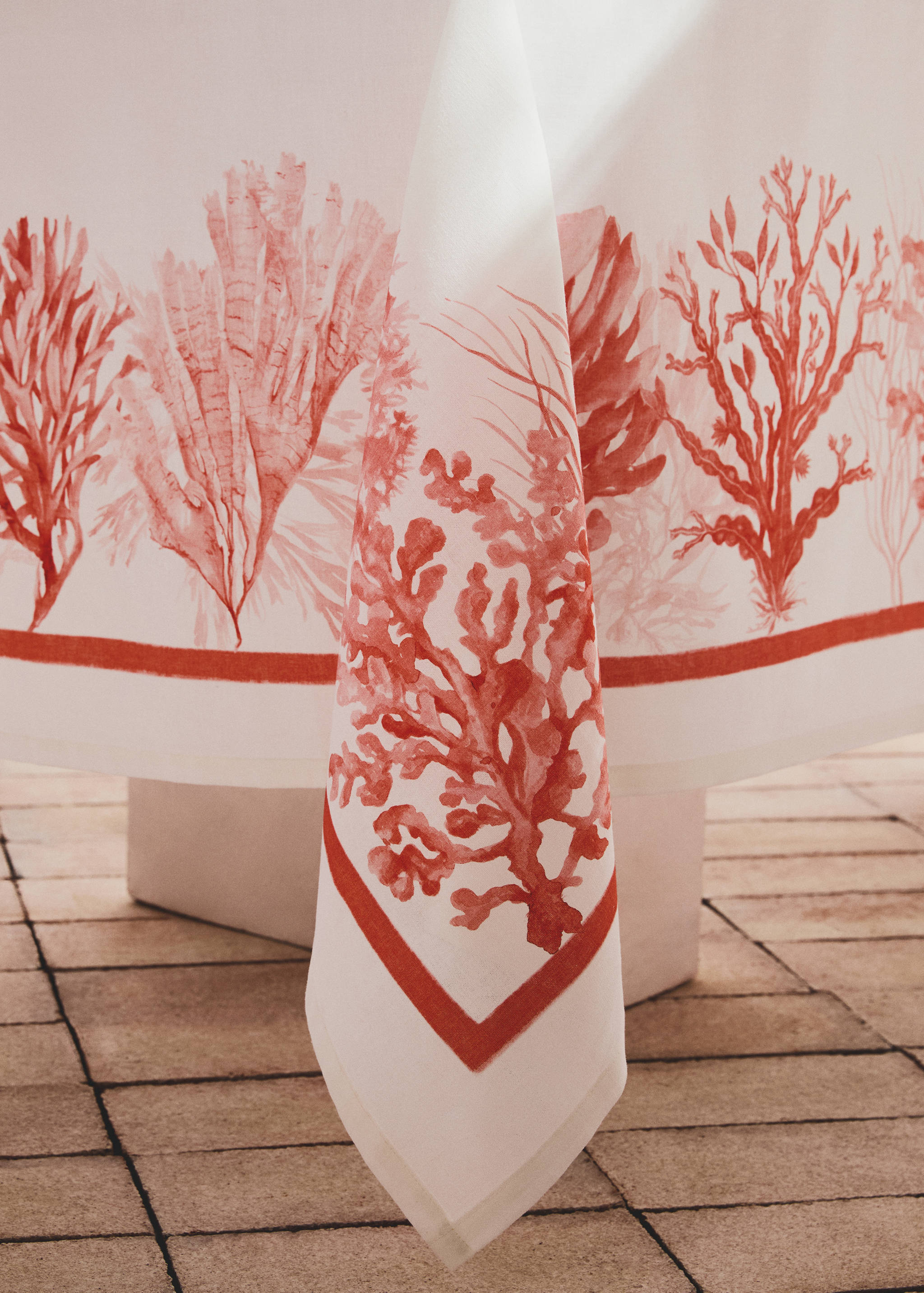 Mantel algodón lino estampado coral 6 a 8 comensales - Detalle del artículo 8